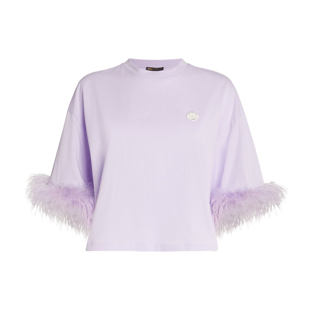 MAJE Plume Feather Trim Tee. Size 40 French/8US. NWT